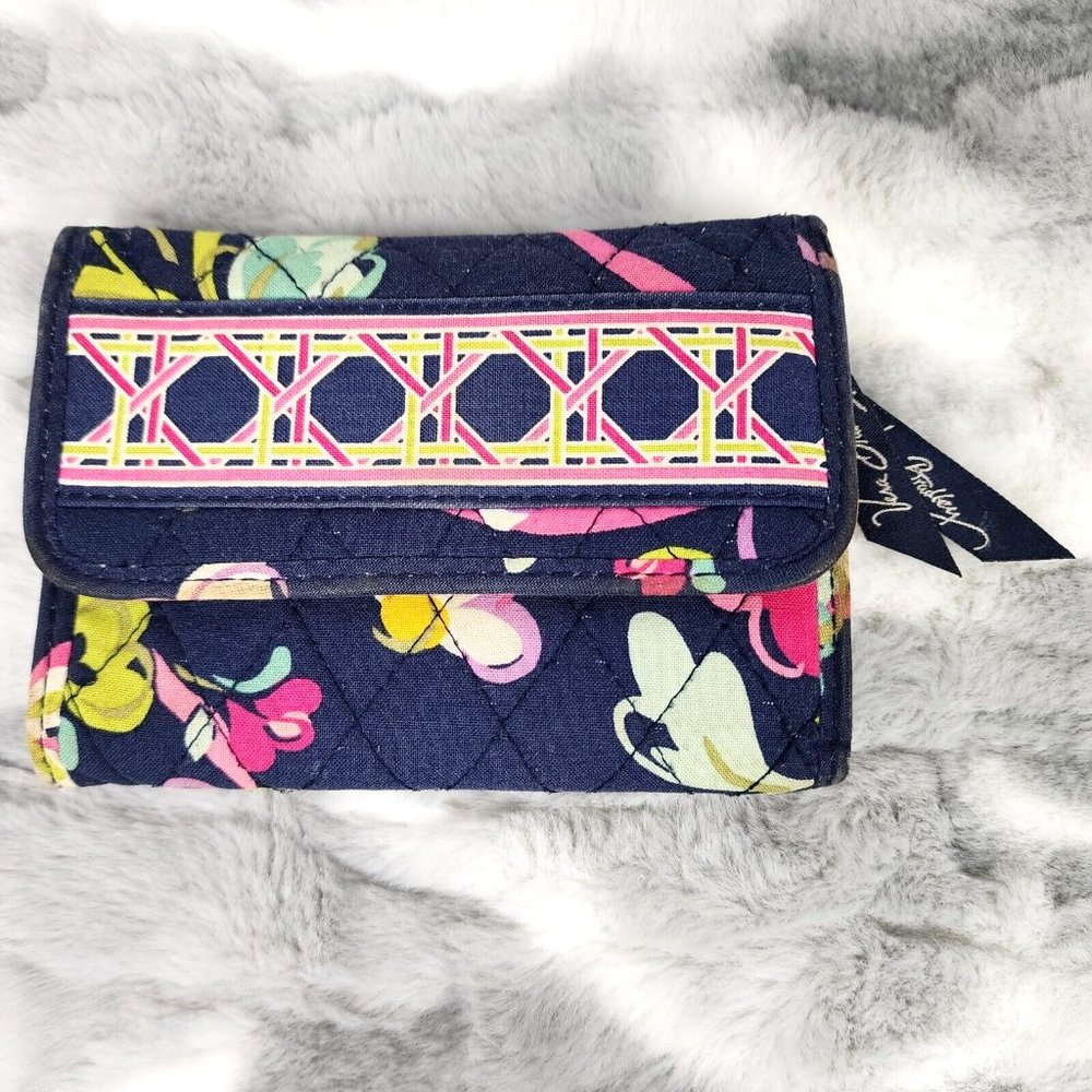 Vera Bradley Blue Floral Print Snap Wallet w/ Coin Pocket & Card Organizer